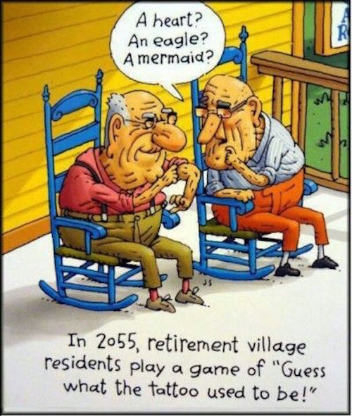 funny old age tattoo joke cartoon
